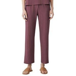 EILEEN FISHER Ribbed TENCEL Lyocell Elastic Waist Lounge Ankle Pants Large Mauve